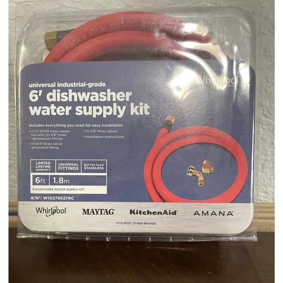 Whirlpool W10278627RC Universal Industrial-Grade 6’ Dishwasher Water Supply Kit - Picture 1 of 3